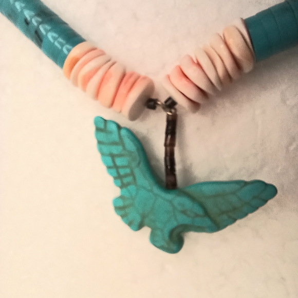 VTG Navajo Necklace Eagle Pendant Reconstituted Turquoise Graduated Discs 24" - Picture 8 of 17